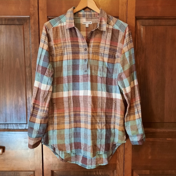 Toad & Co Recycled Cotton Plaid Pullover Button Tunic Top With Pockets Size S - Picture 1 of 14